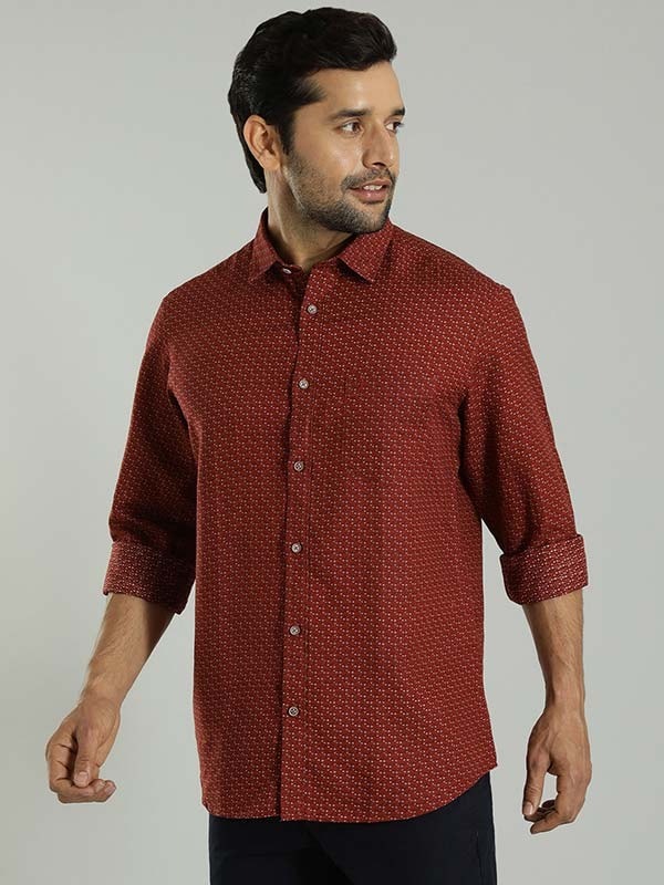 Indian Terrain Men's Slim Fit Full Sleeve All Over Print Red Shirt